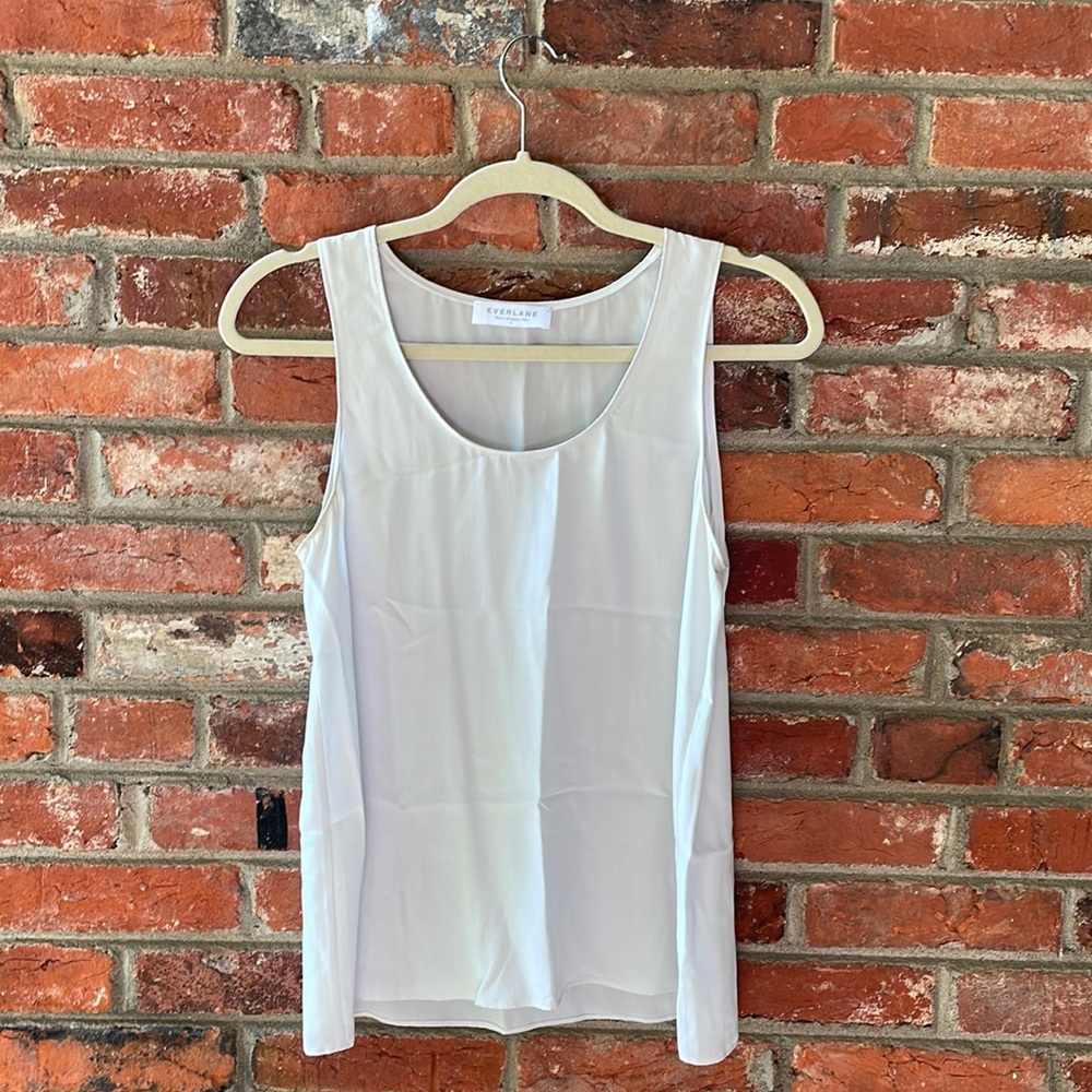 Everlane light grey/ silver clean silk tank